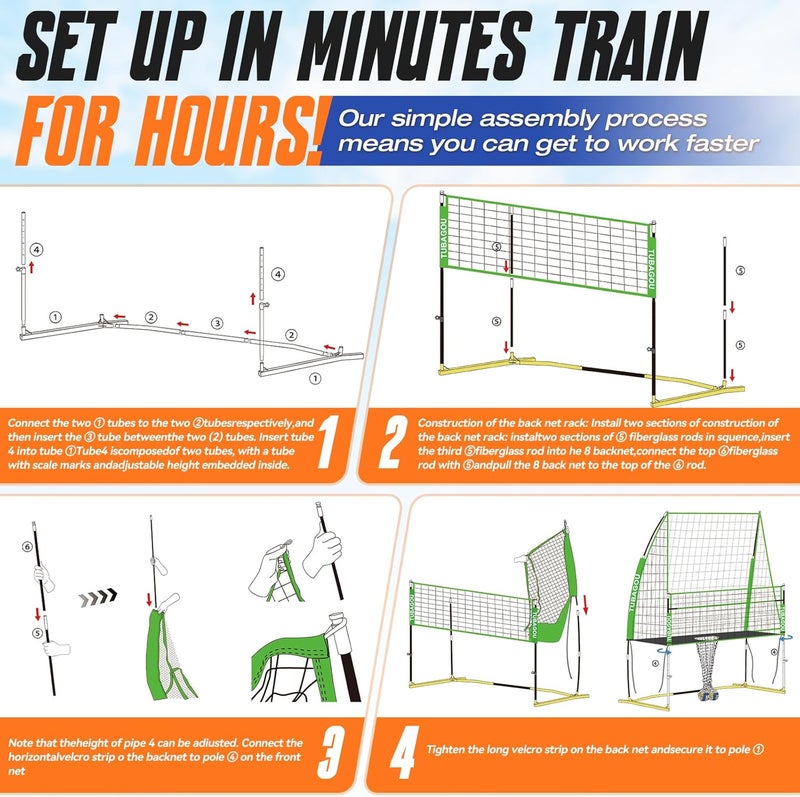 TUBAGOU 2025 Upgraded Volleyball Training Equipment Net Volleyball Spike Trainer for Indoor and Outdoor Volleyball Practice Net Station, Perfect for Team or Solo Training, Home Volleyball Net - Image 4